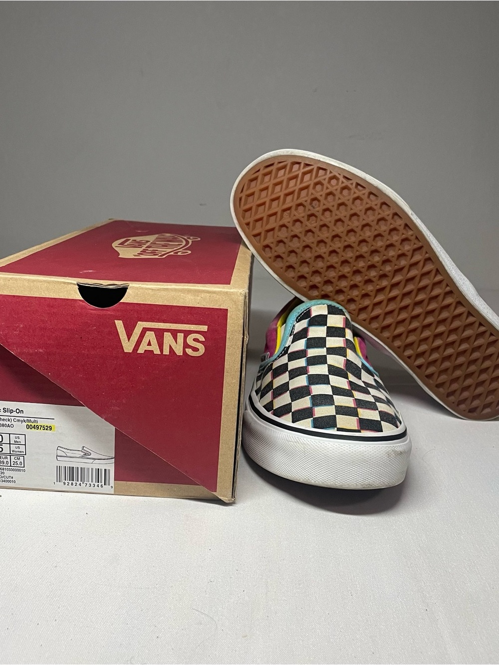 Vans Classic Slip-On Crazy Check Multi Sneakers Men 7 Women 8.5
